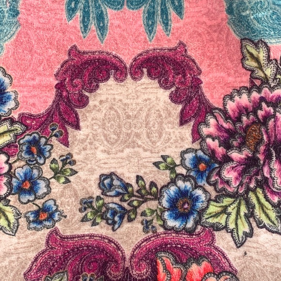 JOHNNY WAS Biya Sherpa Hoodie, colorful floral; cream turquoise purple. L - Picture 9 of 17